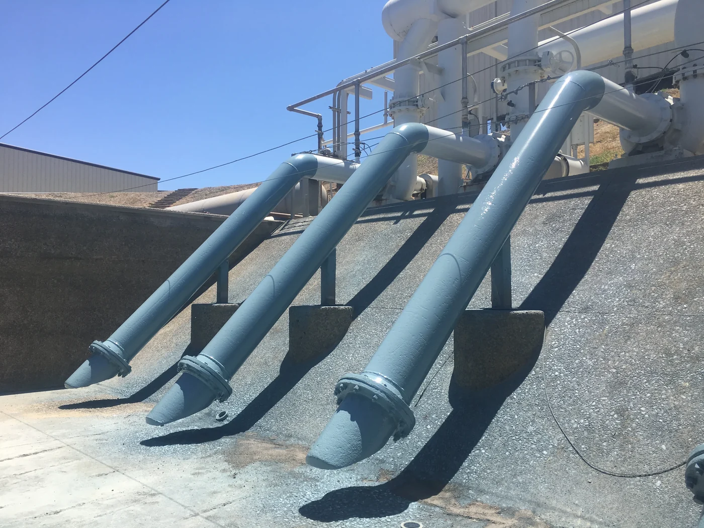 Intake pipes after blue-gray industrial coating